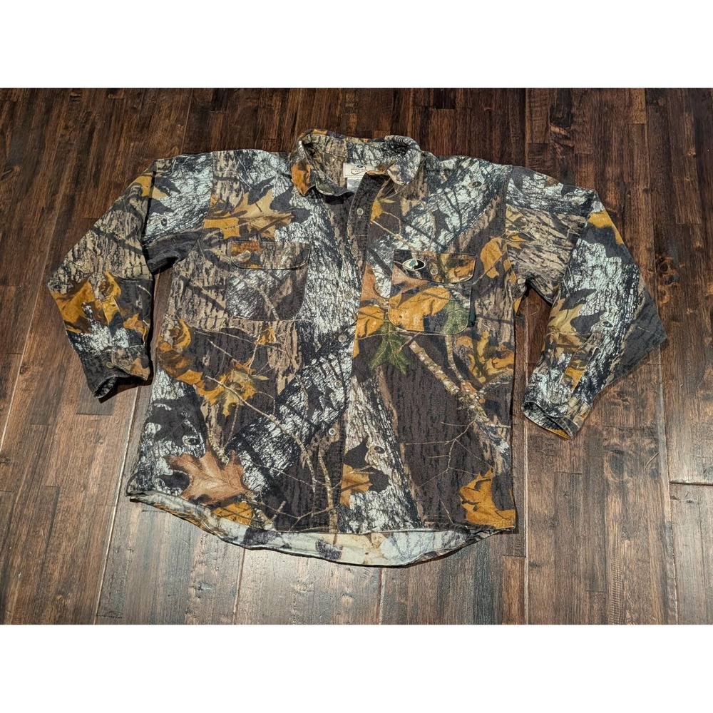Mossy Oak Shirt Mens Large Camouflage Chamois Hunting Button Pockets W-MF006‎